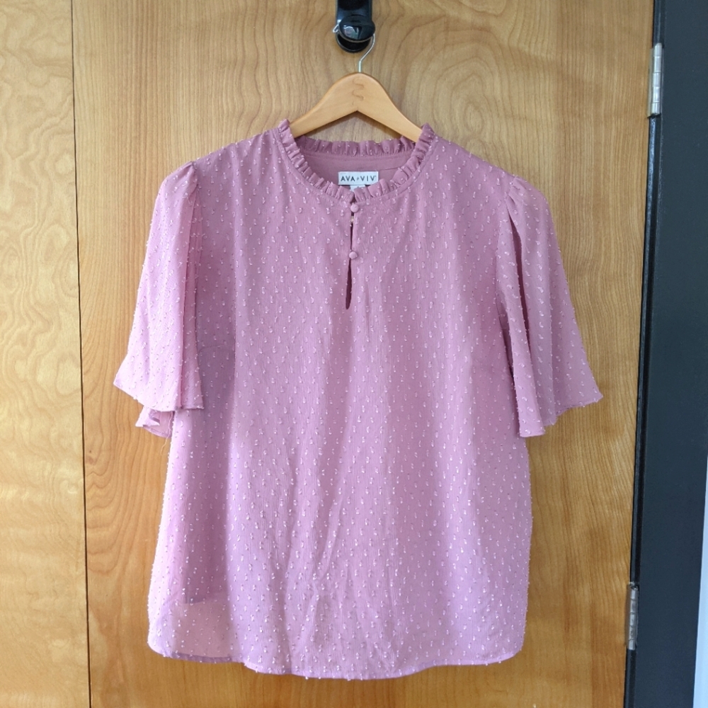 Ava & Viv pink swiss dot top